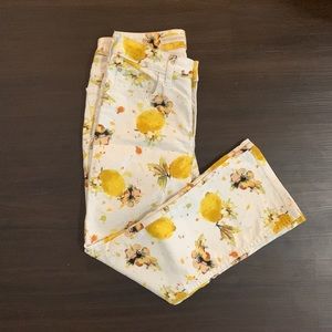 Lemon patterned white boot cut jeans